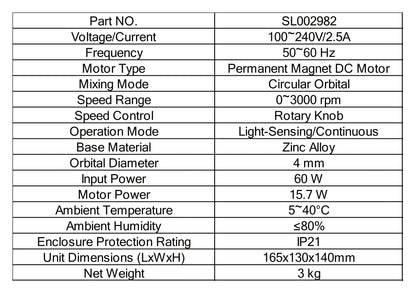 Light-Sensing Vortex Mixer, 0-3000RPM,Light sensing and continuous mode, Multi-adapter Vortex Mixers