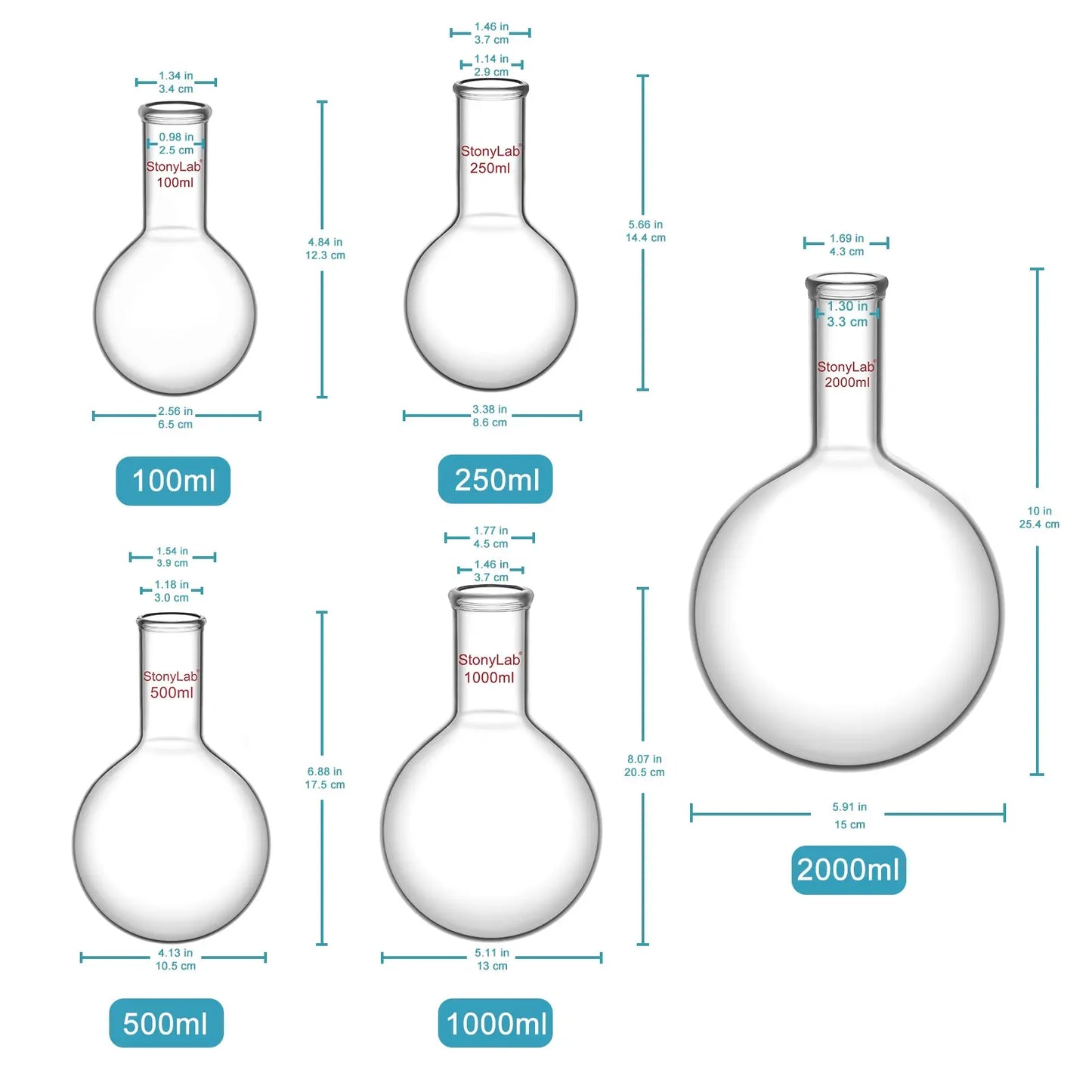 Long Neck Round Bottom Flask, 100-2000 ml Flasks-Round Bottom-1 Neck