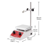 Side view and dimensional layout of the durable StonyLab Heating Magnetic Stirrer