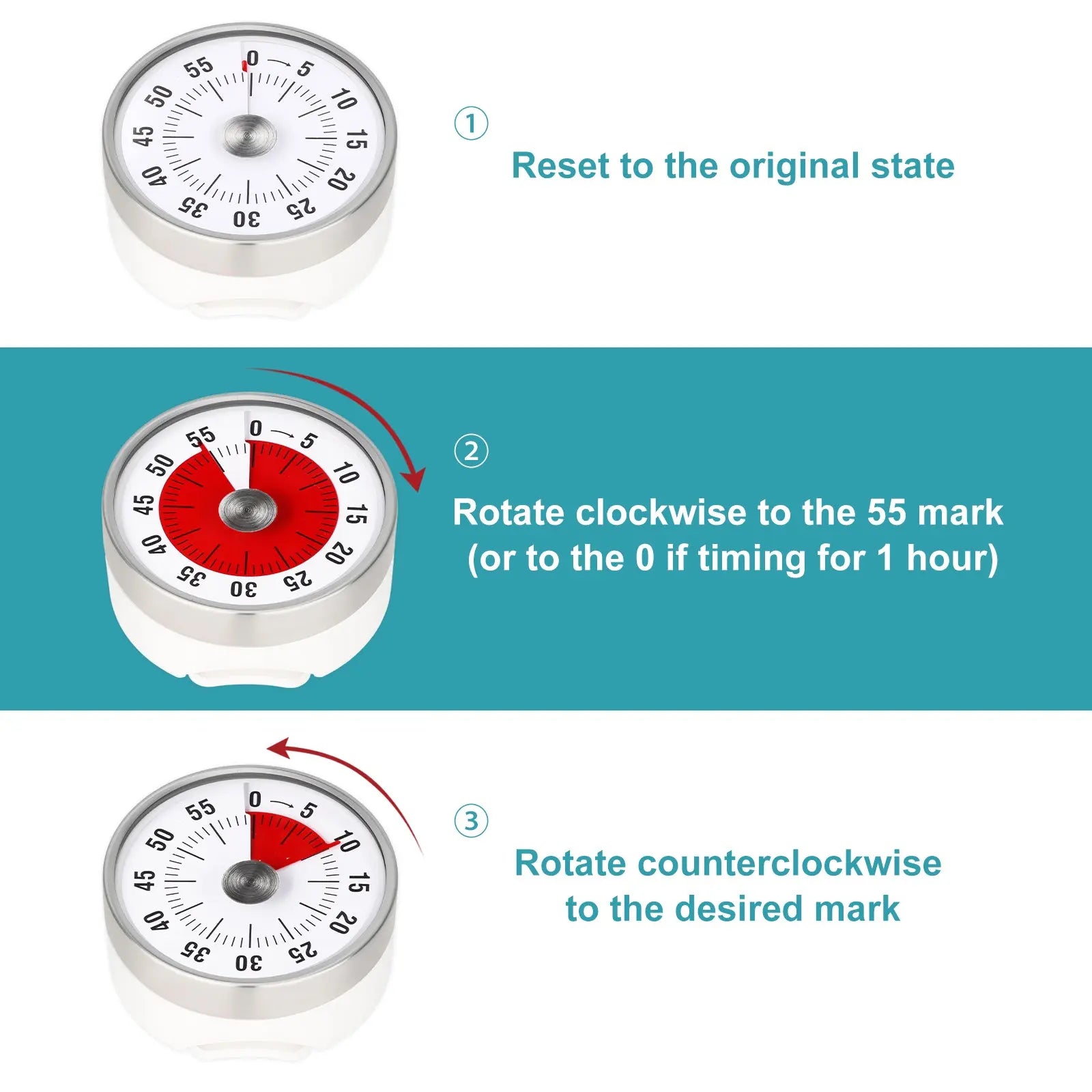 Mechanical Timer, 60-Minute Countdown Timer with Magnetic Backing