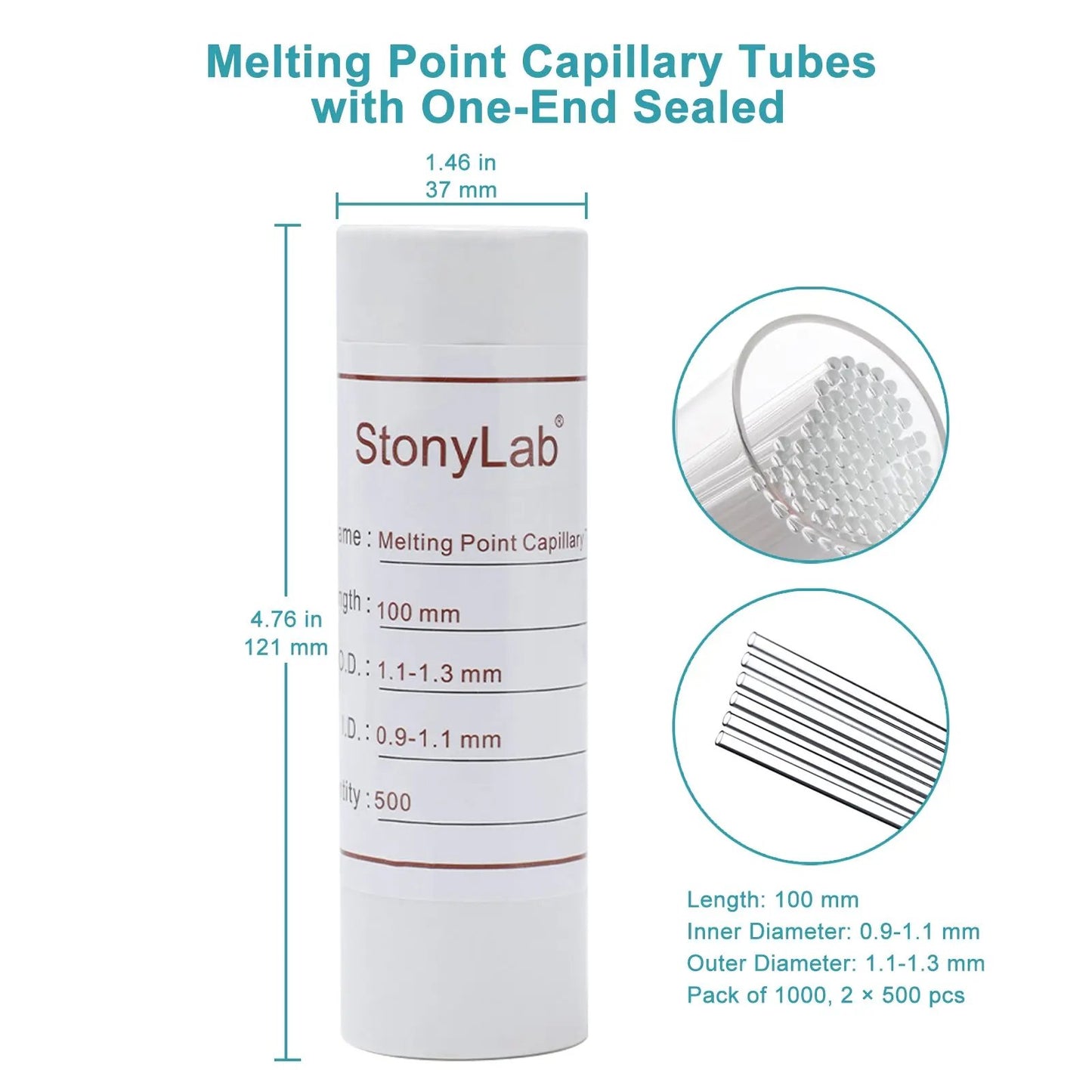 Melting Point Capillary Tube, L100 mm, ID0.9–1.1 mm, One-End Sealed Tube-Capillary