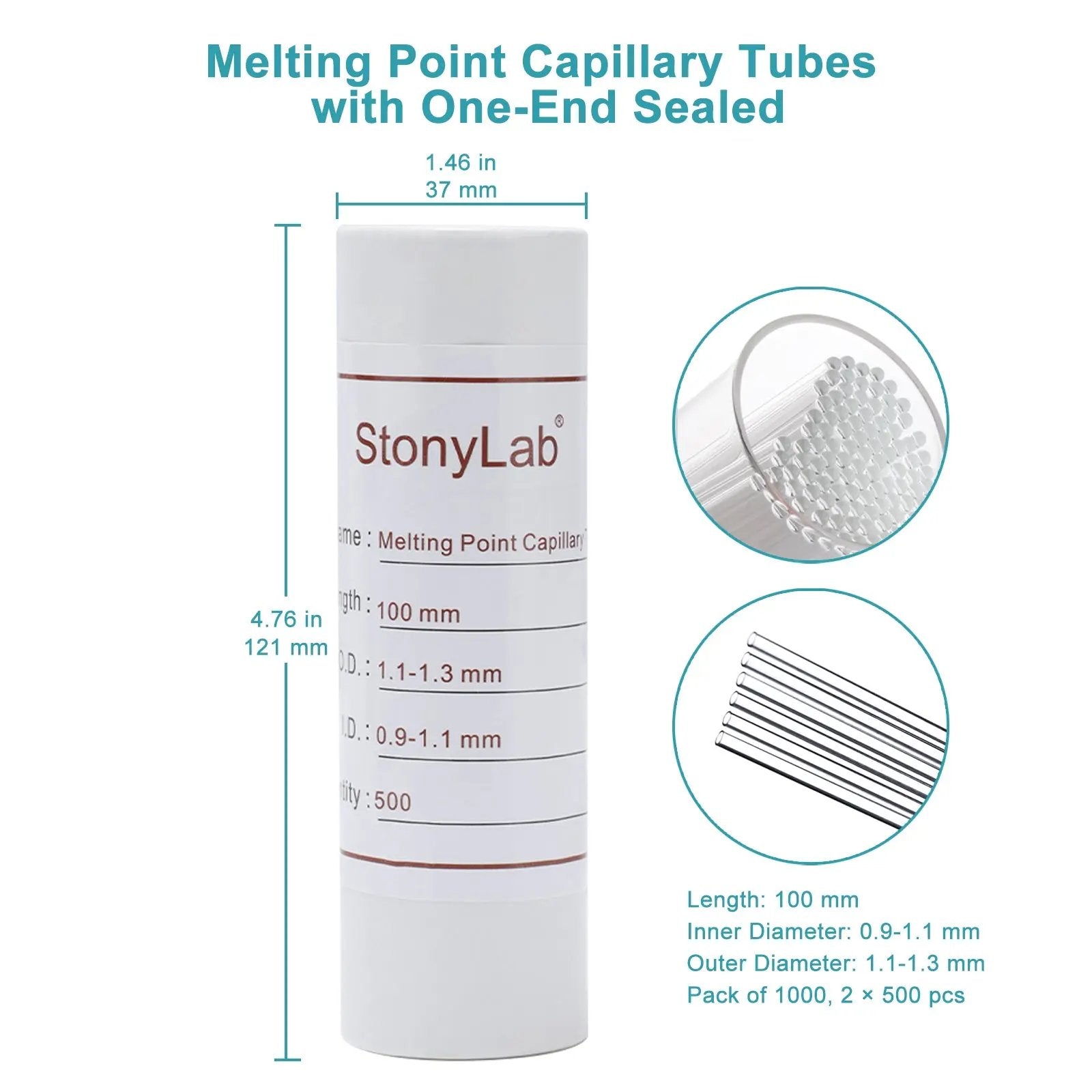 Melting Point Capillary Tube, L100 mm, ID0.9–1.1 mm, One-End Sealed Tube-Capillary