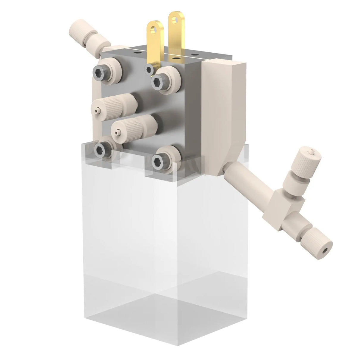 Multifunctional gas diffusion electrolysis cell, 4-in-1 modular PEEK and titanium flow cell with 1 cm² reaction area for CO₂ reduction and battery research StonyLab