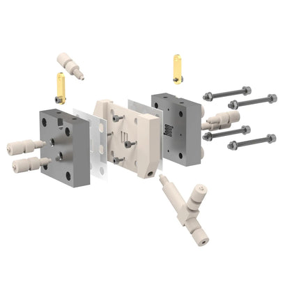 Multifunctional gas diffusion electrolysis cell, 4-in-1 modular PEEK and titanium flow cell with 1 cm² reaction area for CO₂ reduction and battery research StonyLab
