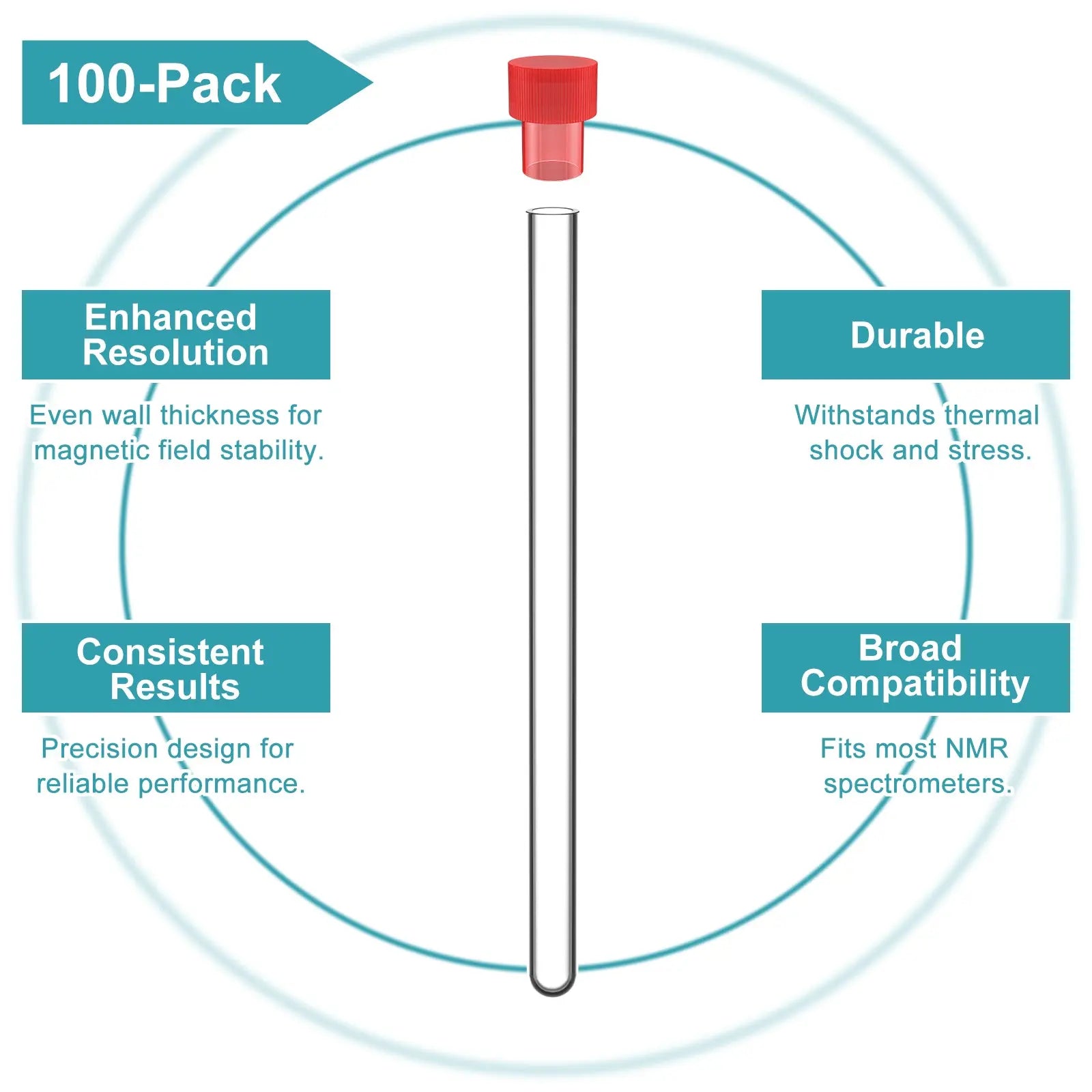 NMR tubes with caps 4.9 mm OD × 177 mm borosilicate glass sample tubes 100-pack for NMR spectroscopy StonyLab