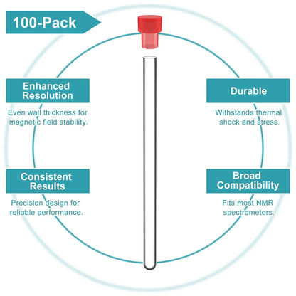 NMR tubes with caps 4.9 mm OD × 177 mm borosilicate glass sample tubes 100-pack for NMR spectroscopy StonyLab
