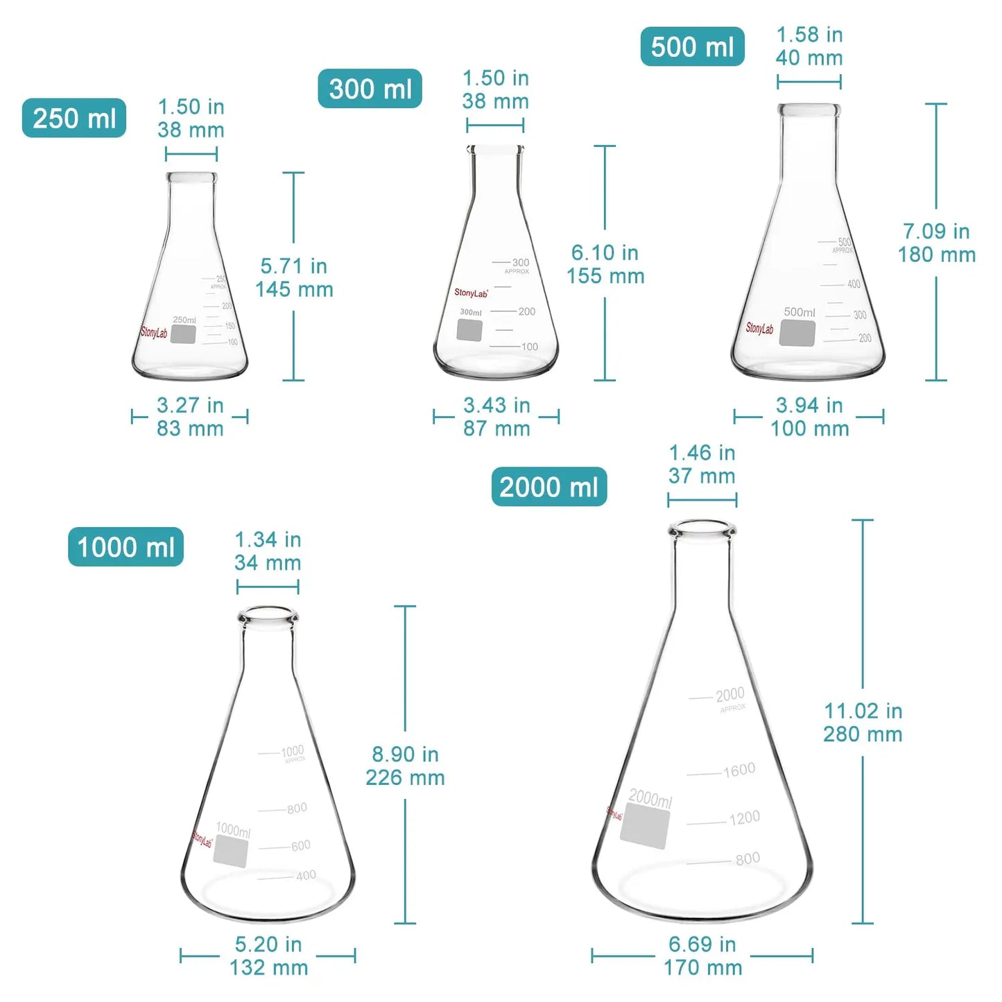 Narrow Mouth Erlenmeyer Flasks, 25-5000 ml Flasks - Erlenmeyer