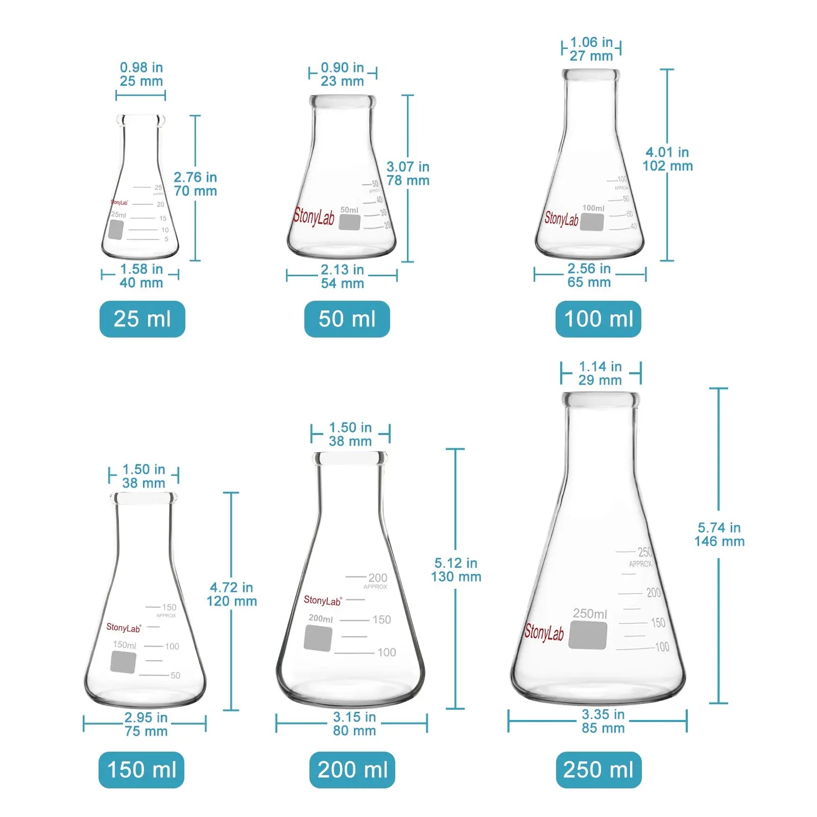 Narrow Mouth Erlenmeyer Flasks, 25-5000 ml Flasks-Erlenmeyer