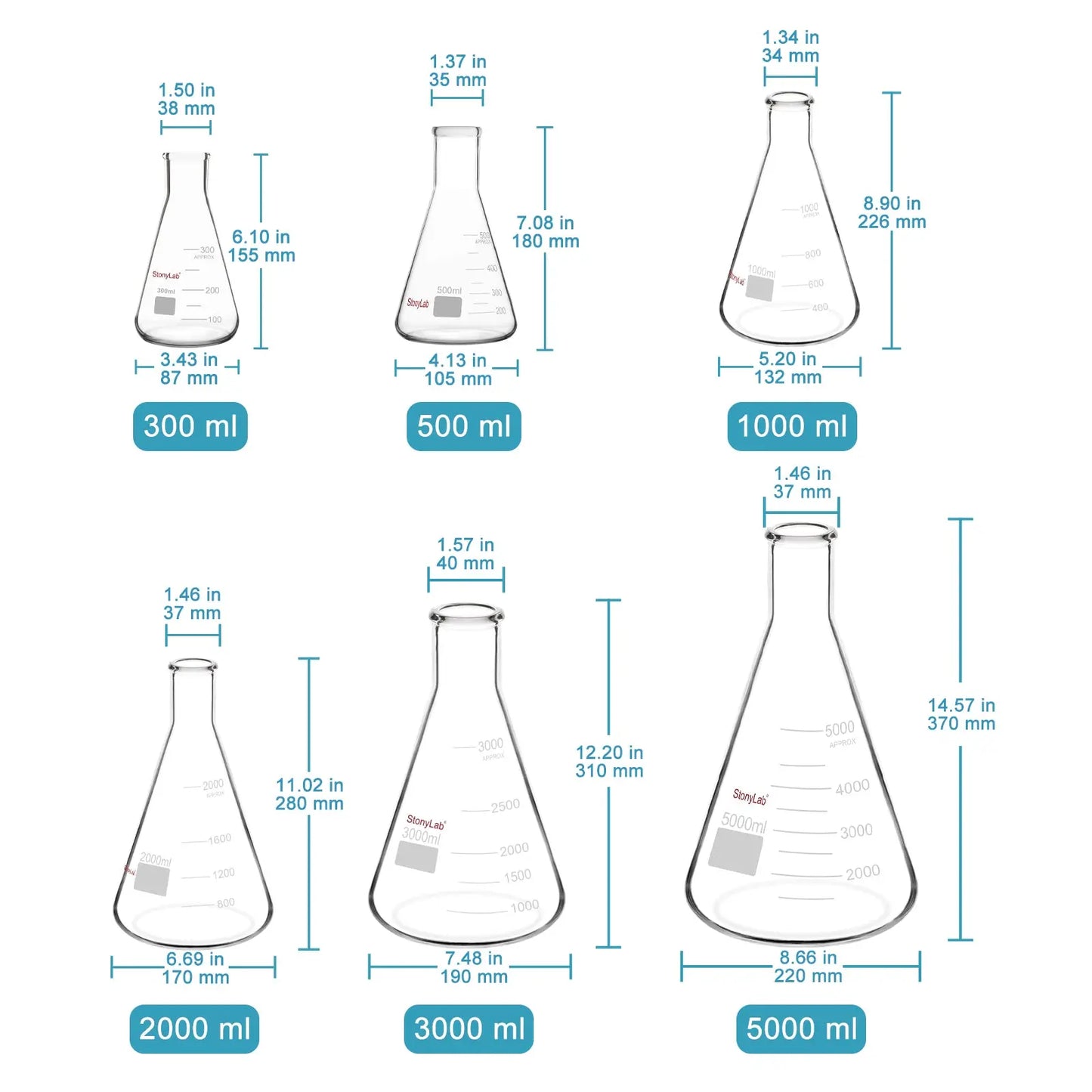 Narrow Mouth Erlenmeyer Flasks, 25-5000 ml Flasks-Erlenmeyer