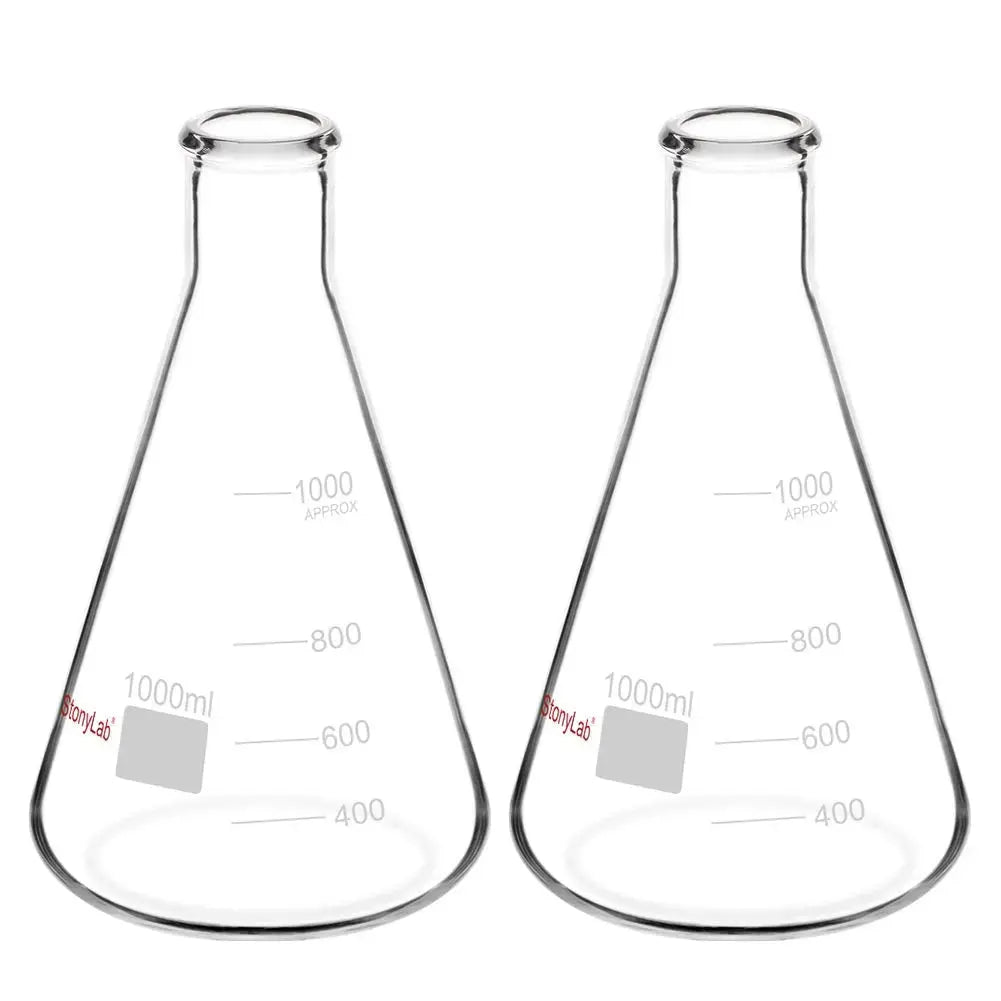 Narrow Mouth Erlenmeyer Flasks, 25-5000 ml Flasks-Erlenmeyer 1000-ml-2-Pack