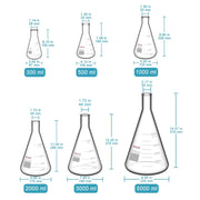 Side view and dimensional layout of the durable StonyLab Narrow Mouth Erlenmeyer Flasks