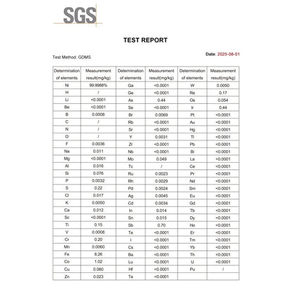 Nickel Sheet Electrode, 10x10x0.1 mm, 99.99% Purity, SGS Certified – GDMS Tested, for Single-Chamber Tubular Cell (≤10 ml) Electrode for Tubular Cell (≤10 ml)