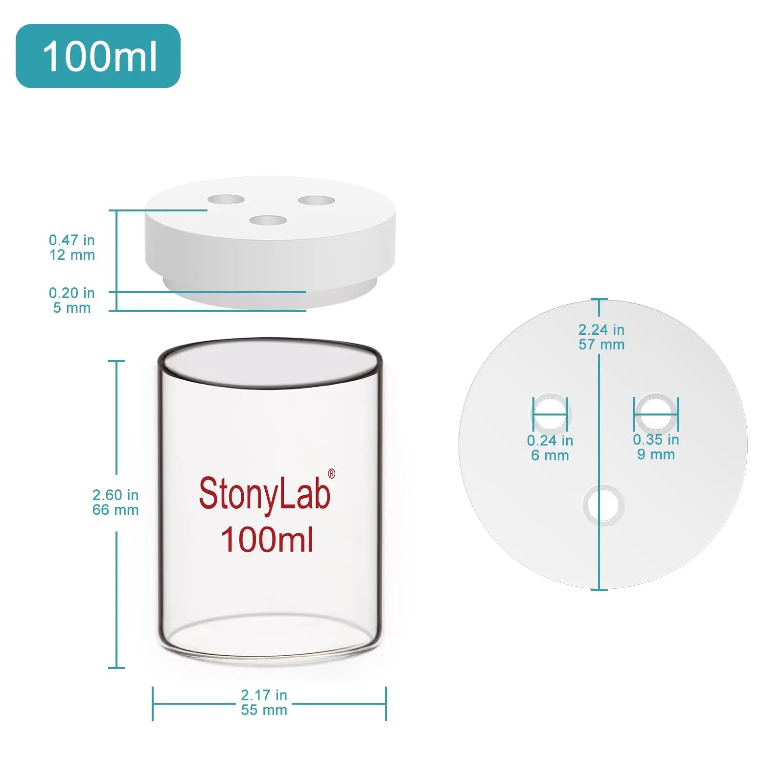 StonyLab Non-Sealed Electrolytic Cell [50-100 ml] heavy duty chemical processing configuration