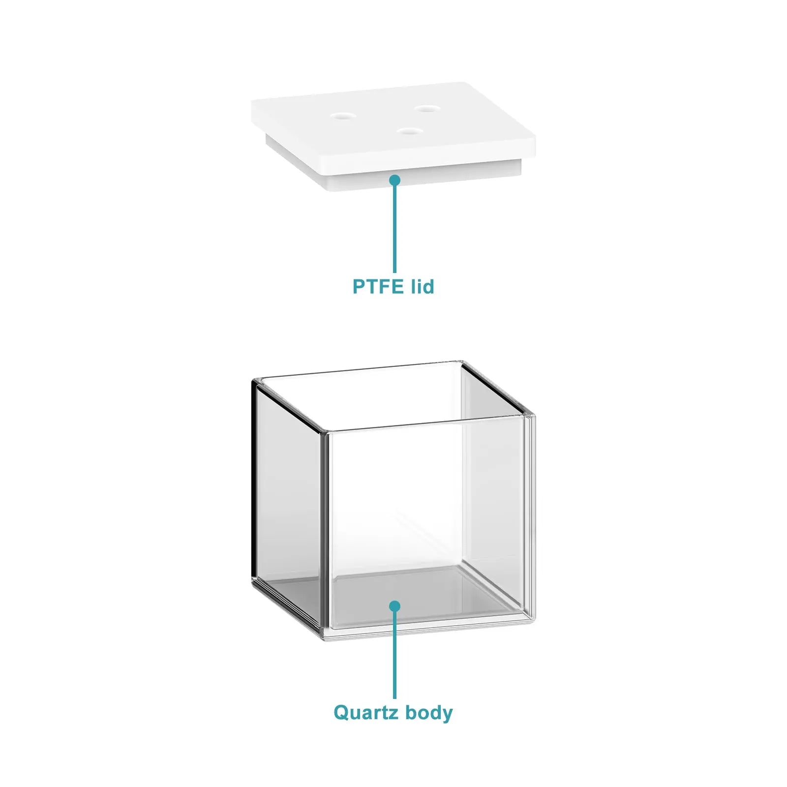 Side view and dimensional layout of the durable StonyLab Non-Sealed Quartz Electrochemical Cell