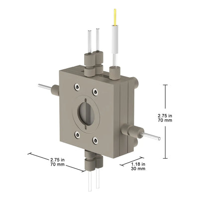 Multifunctional gas diffusion electrolysis cell, 4-in-1 modular PEEK and titanium flow cell with 1 cm² reaction area for CO₂ reduction and battery research StonyLab