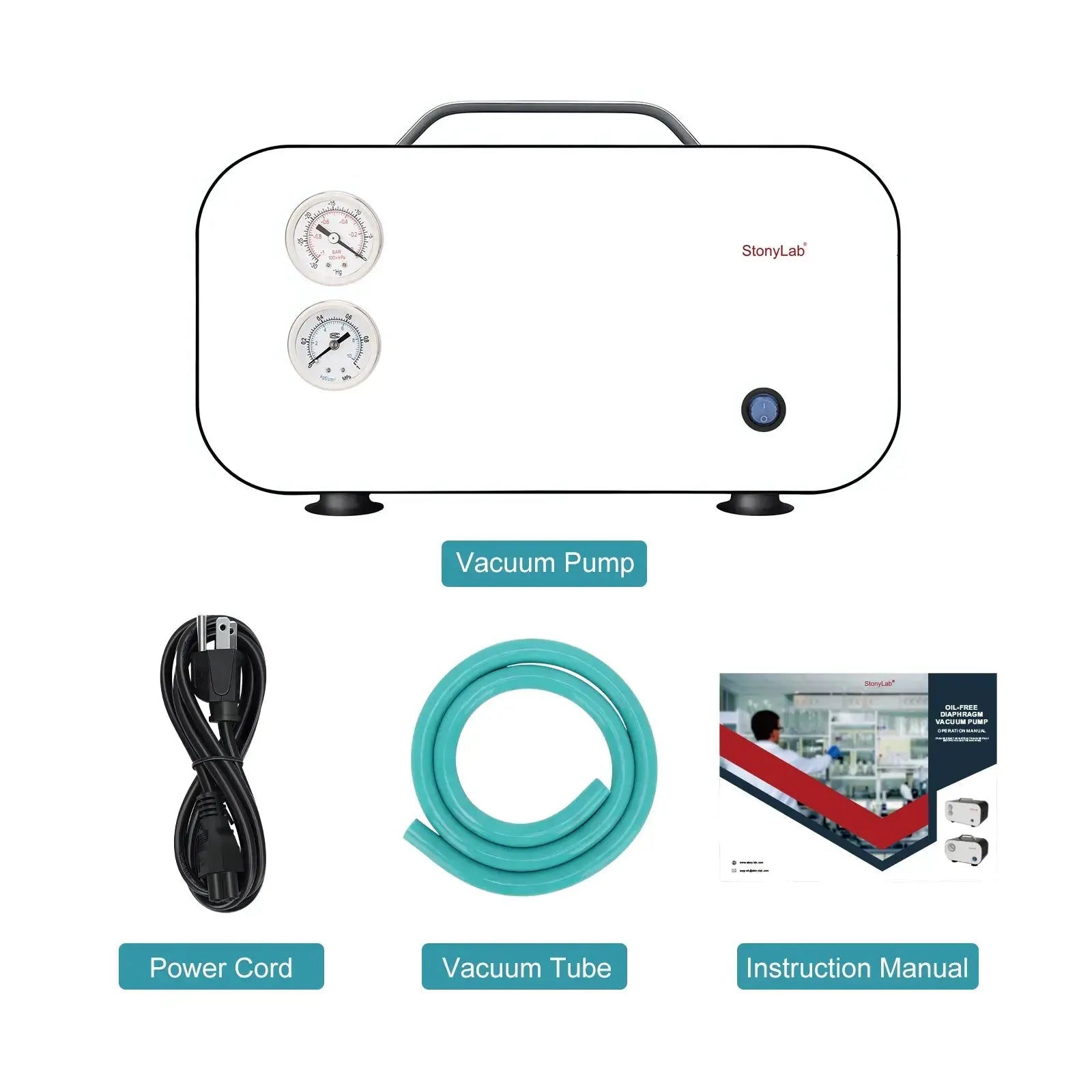 Comprehensive product view and setup components for StonyLab Oil-Free Diaphragm Vacuum Pump