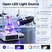 Open LED light source with adjustable output power, 250-360 nm UV or 365-950 nm Visible-NIR for photochemical research StonyLab
