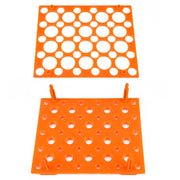 Side view and dimensional layout of the durable StonyLab Orange Centrifuge Tube Rack