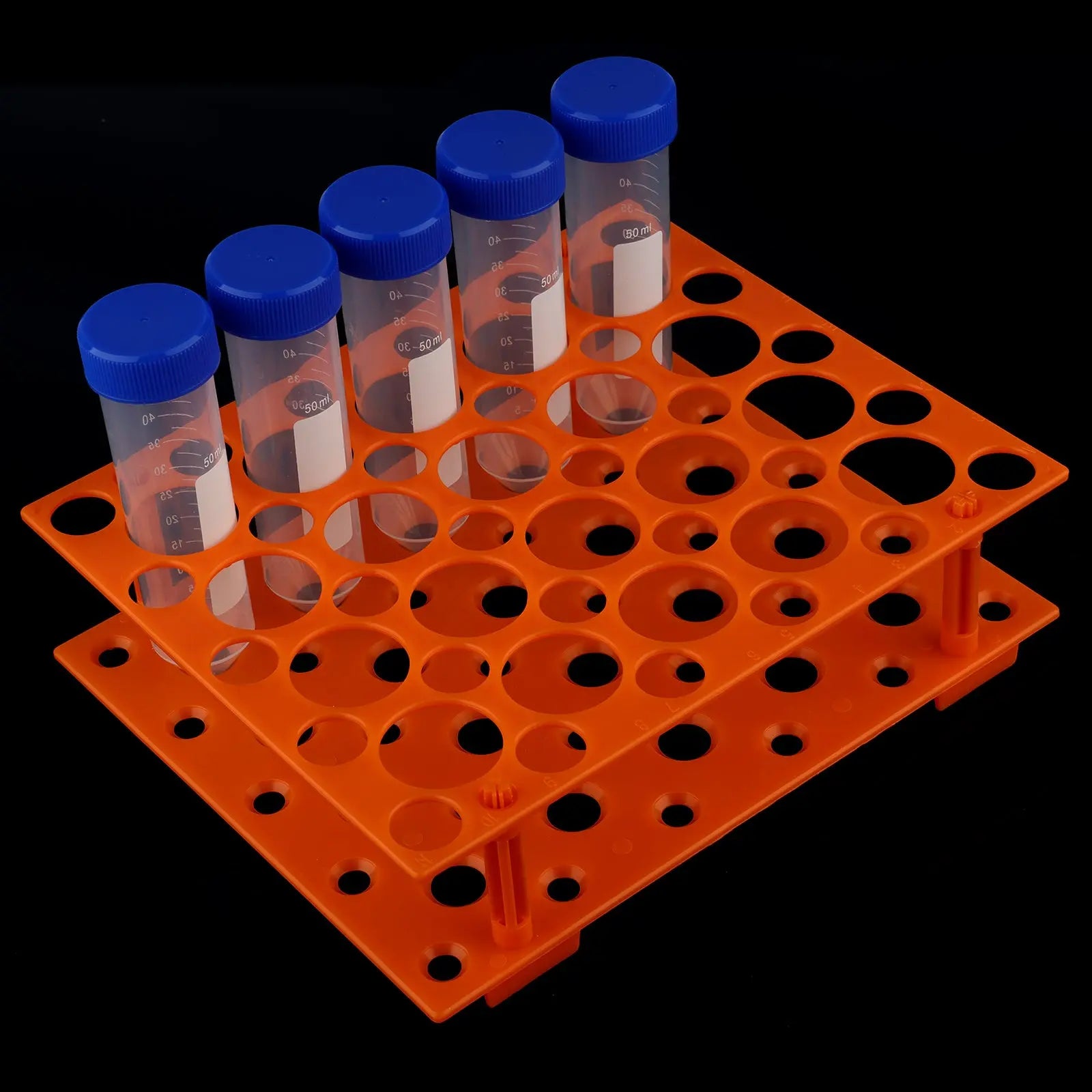 Alternative angle showing underlying build quality of StonyLab Orange Centrifuge Tube Rack
