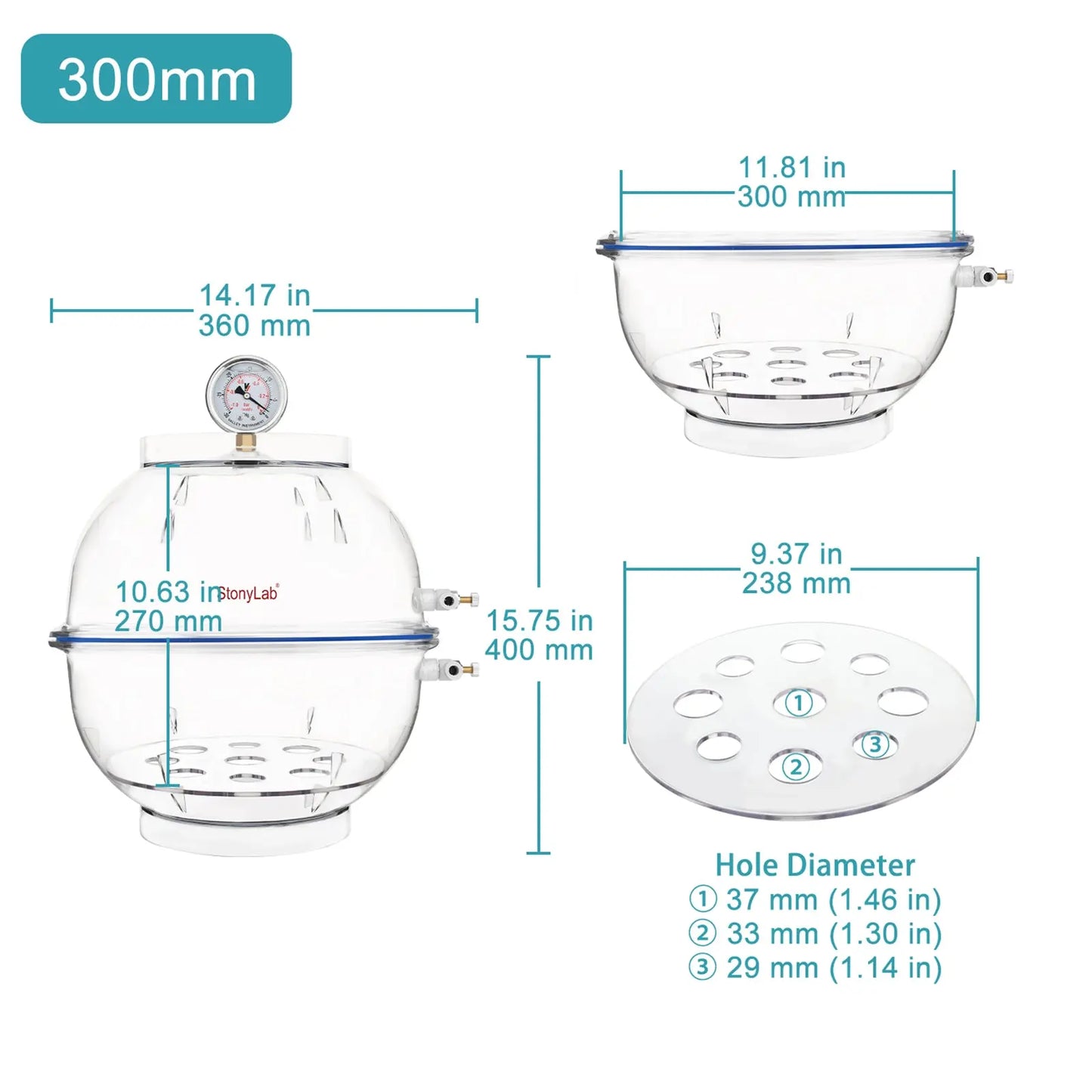 PC Vacuum Desiccator, I.D 150 mm - 300 mm Desiccators-Vacuum