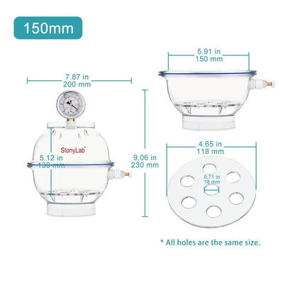PC Vacuum Desiccator, I.D 150 mm - 300 mm Desiccators-Vacuum