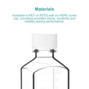 PET PETG square media bottle sterile leak-resistant laboratory bottle with HDPE cap 30–1000 ml capacity StonyLab