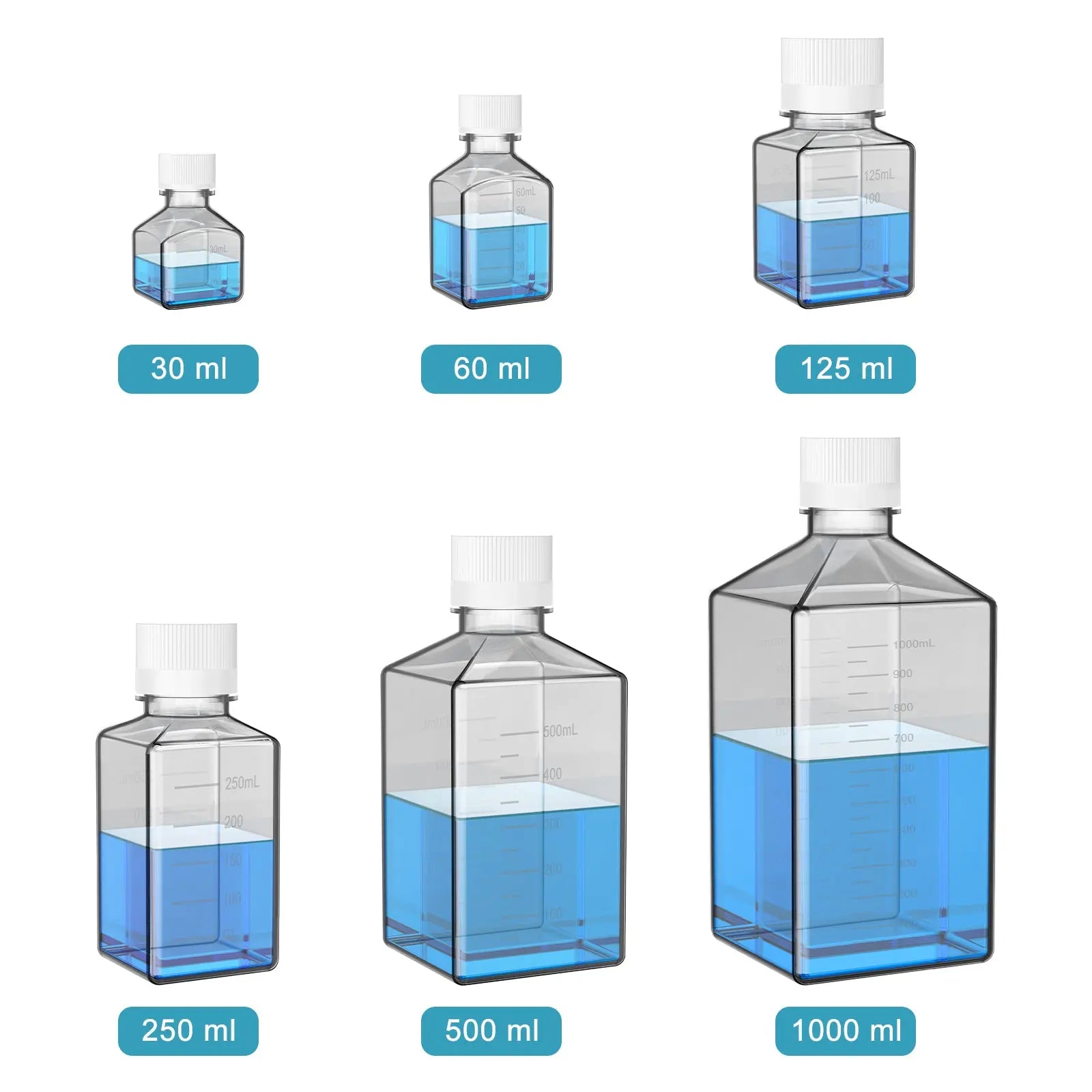 PET PETG square media bottle sterile leak-resistant laboratory bottle with HDPE cap 30–1000 ml capacity StonyLab