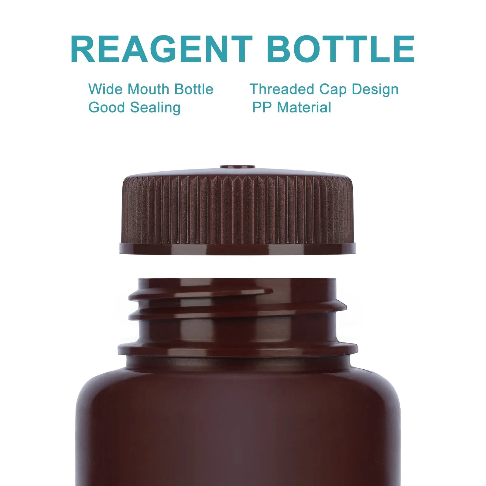Side view and dimensional layout of the durable StonyLab PP Amber Wide Mouth Reagent Bottle