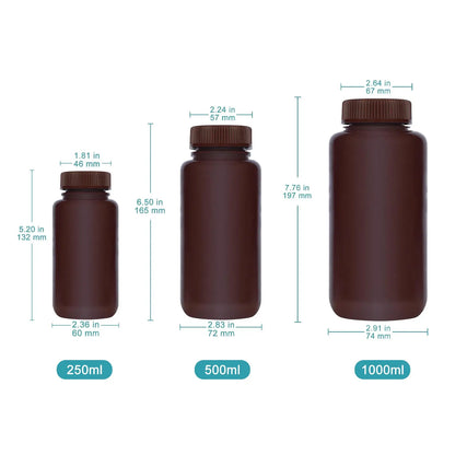 PP Amber Wide Mouth Reagent Bottle, 2 Pack, 250-1000 ml Bottles-Storage Bottles