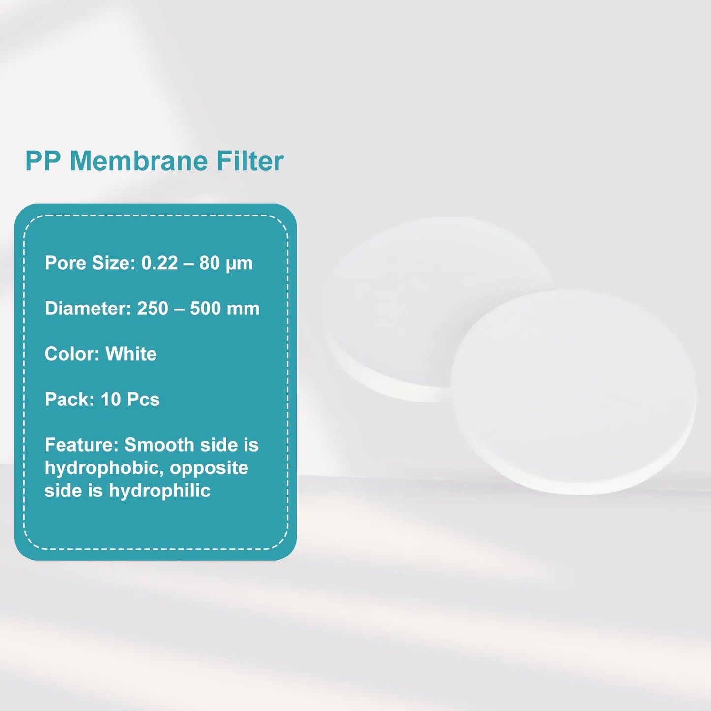 PP Membrane Filters, 0.22-80 micrometer Pore Size, 250mm - 550mm Diameter, Pack of 10 Sheets Filter Membrane