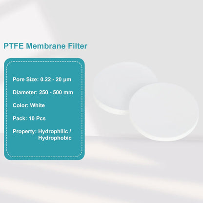 PTFE Membrane Filters, 0.22-20 Micrometer Pore Size, 0.18 mm Thickness, 250-550 mm Diameter, 10-Pack Filter-Membrane