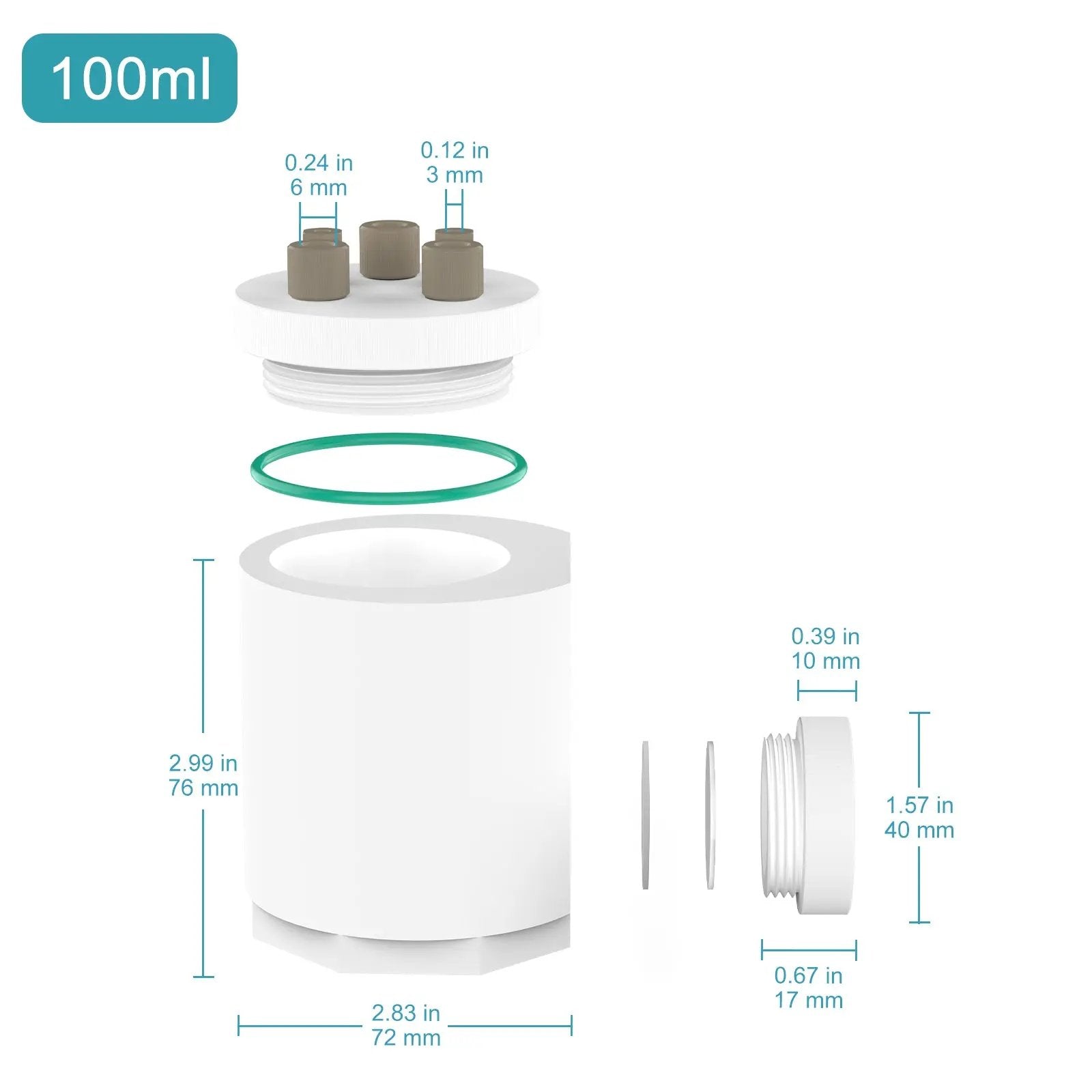 StonyLab PTFE Sealed Electrolytic Cell with Quartz Optical Window [50-100 ml] heavy duty chemical processing configuration