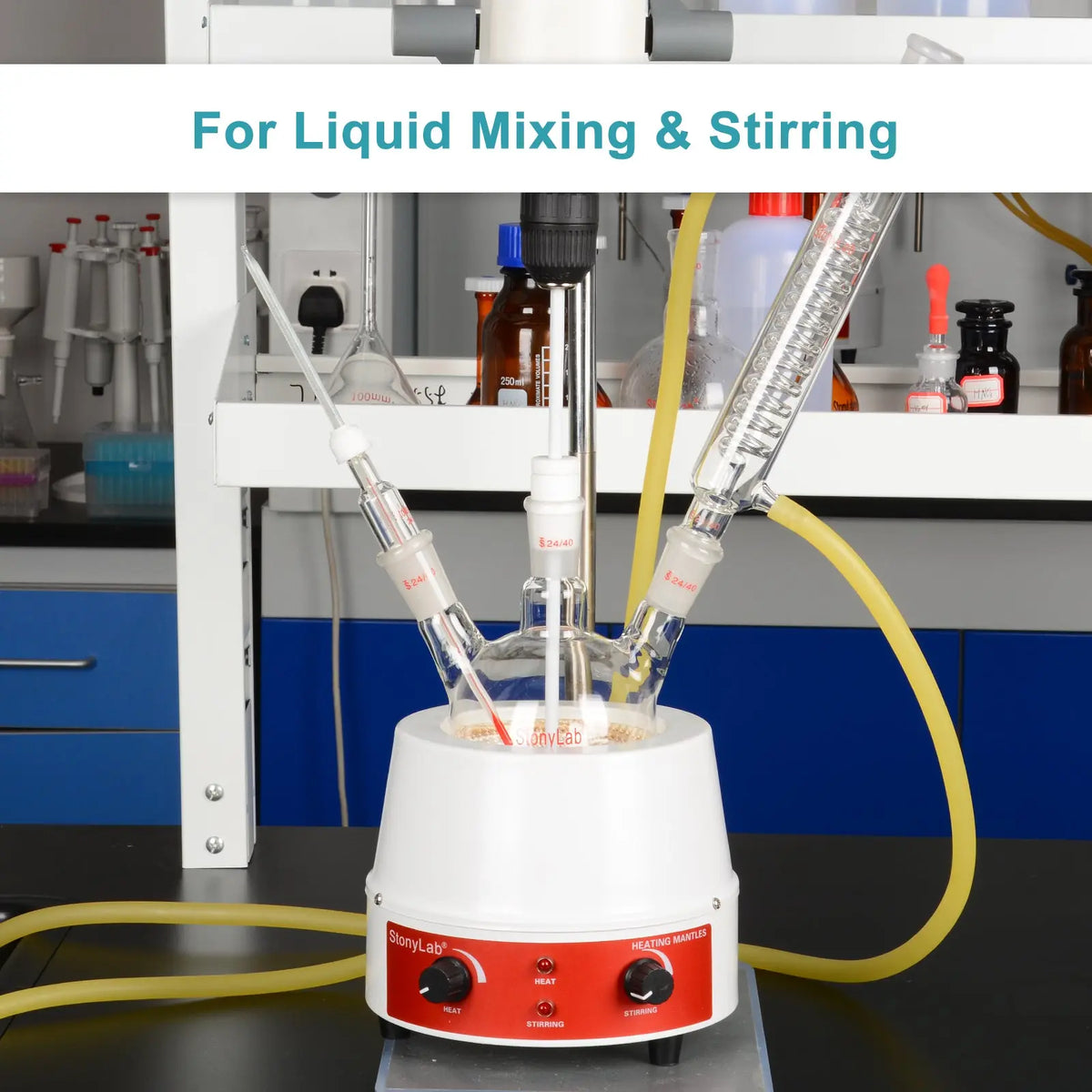 PTFE stirring shaft with foldable paddle, 7 mm diameter, 250–350 mm length, 2-pack for laboratory mixing with overhead stirrers StonyLab