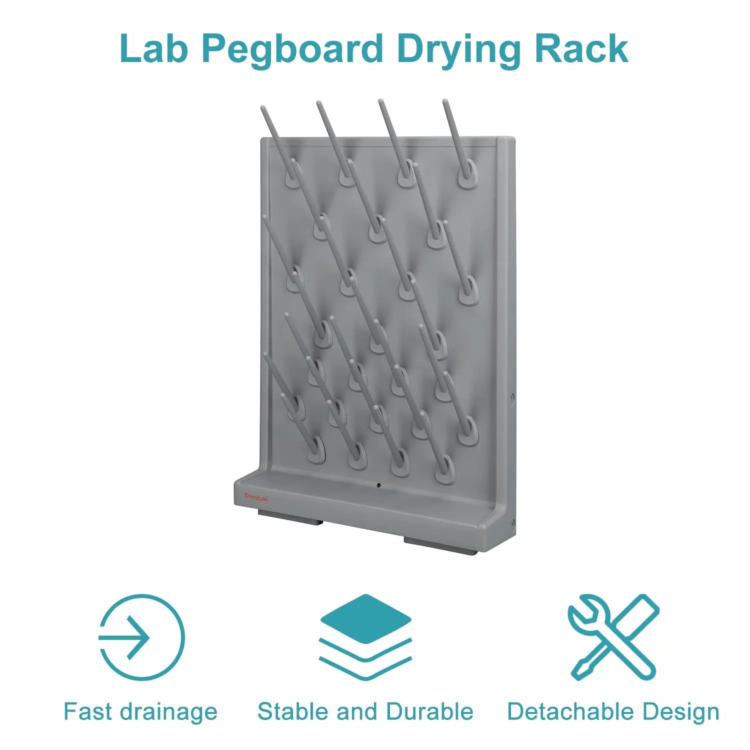 Side view and dimensional layout of the durable StonyLab Pegboard Drying Rack