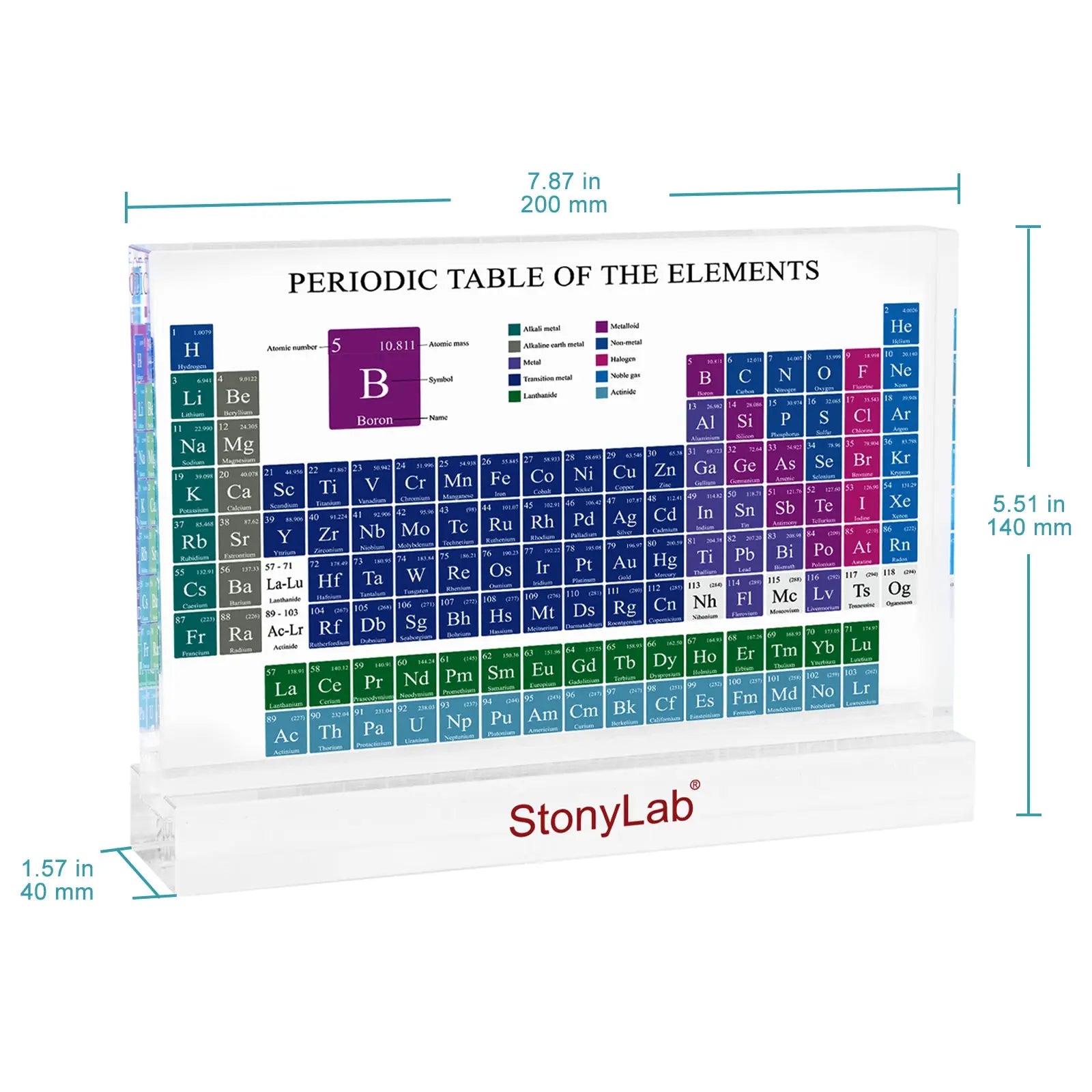 Close-up view showing the precise design and material of StonyLab Periodic Table with Real Elements Inside