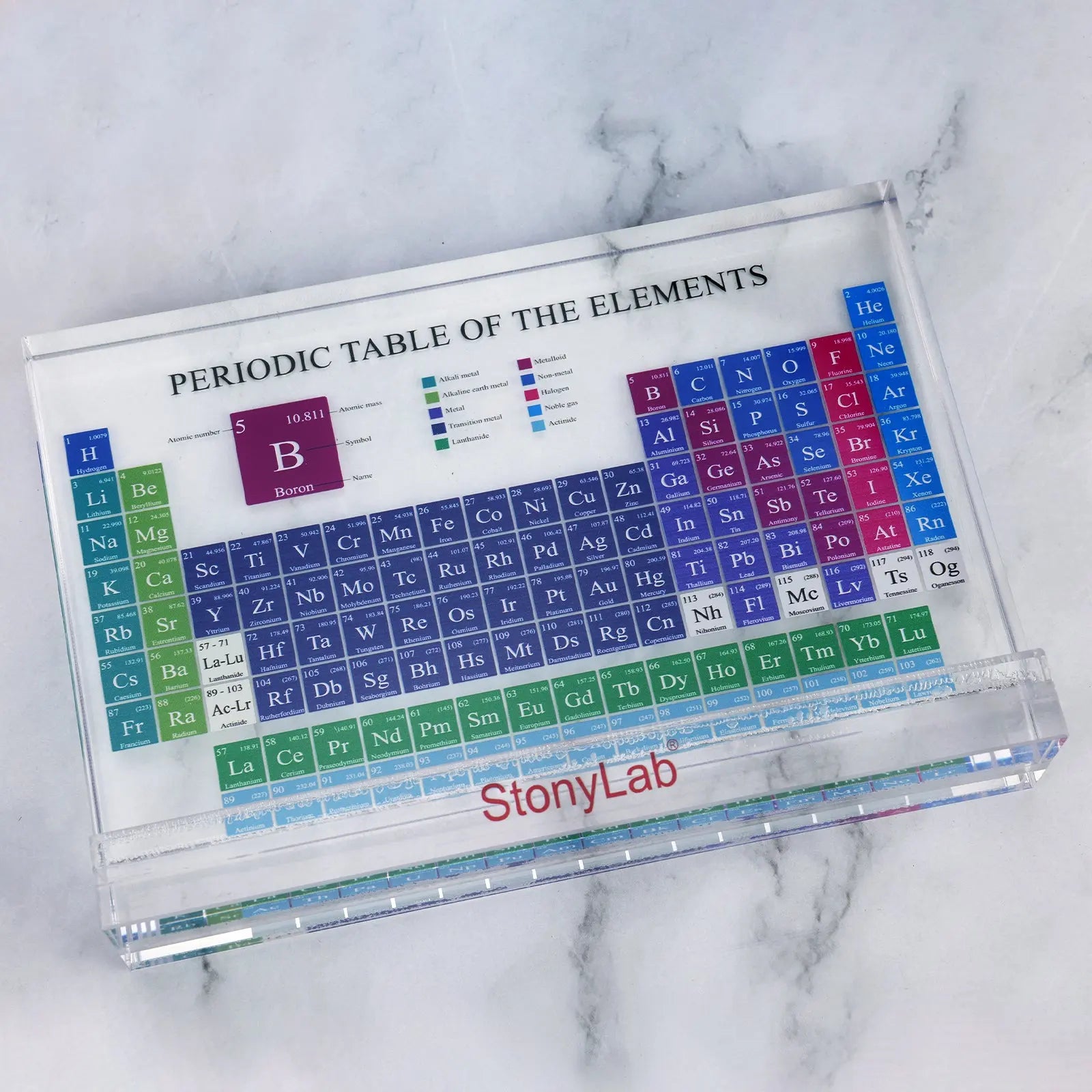 Alternative angle showing underlying build quality of StonyLab Periodic Table with Real Elements Inside