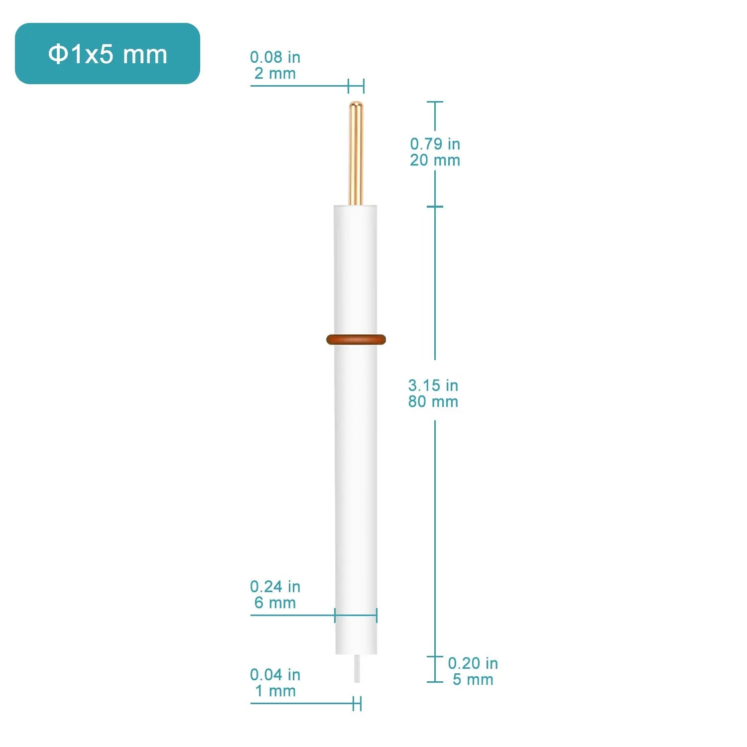 Side view and dimensional layout of the durable StonyLab Platinum Column Electrode