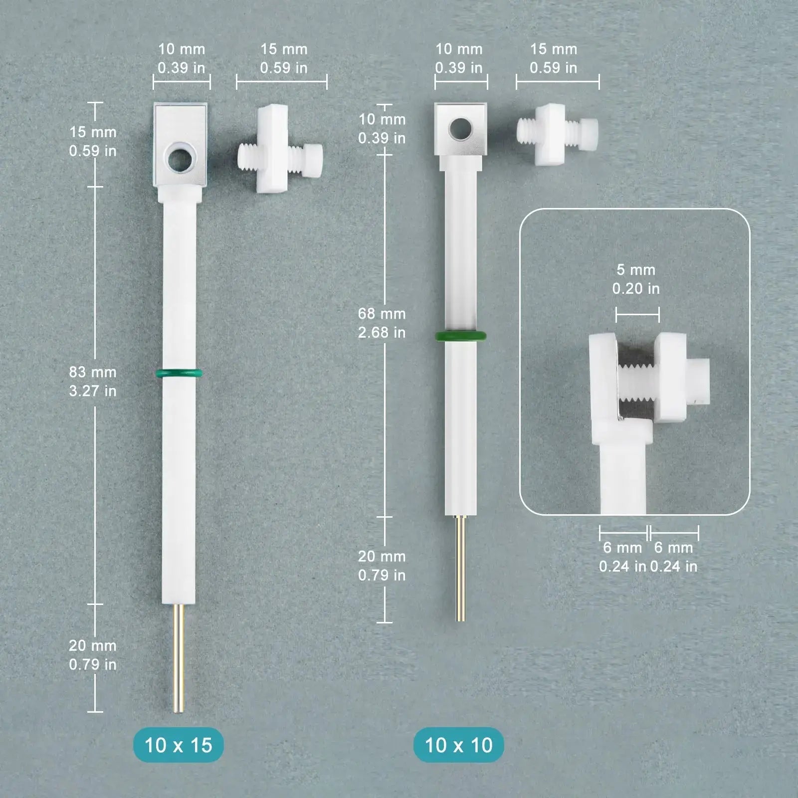Side view and dimensional layout of the durable StonyLab Platinum Sheet Electrode Holder