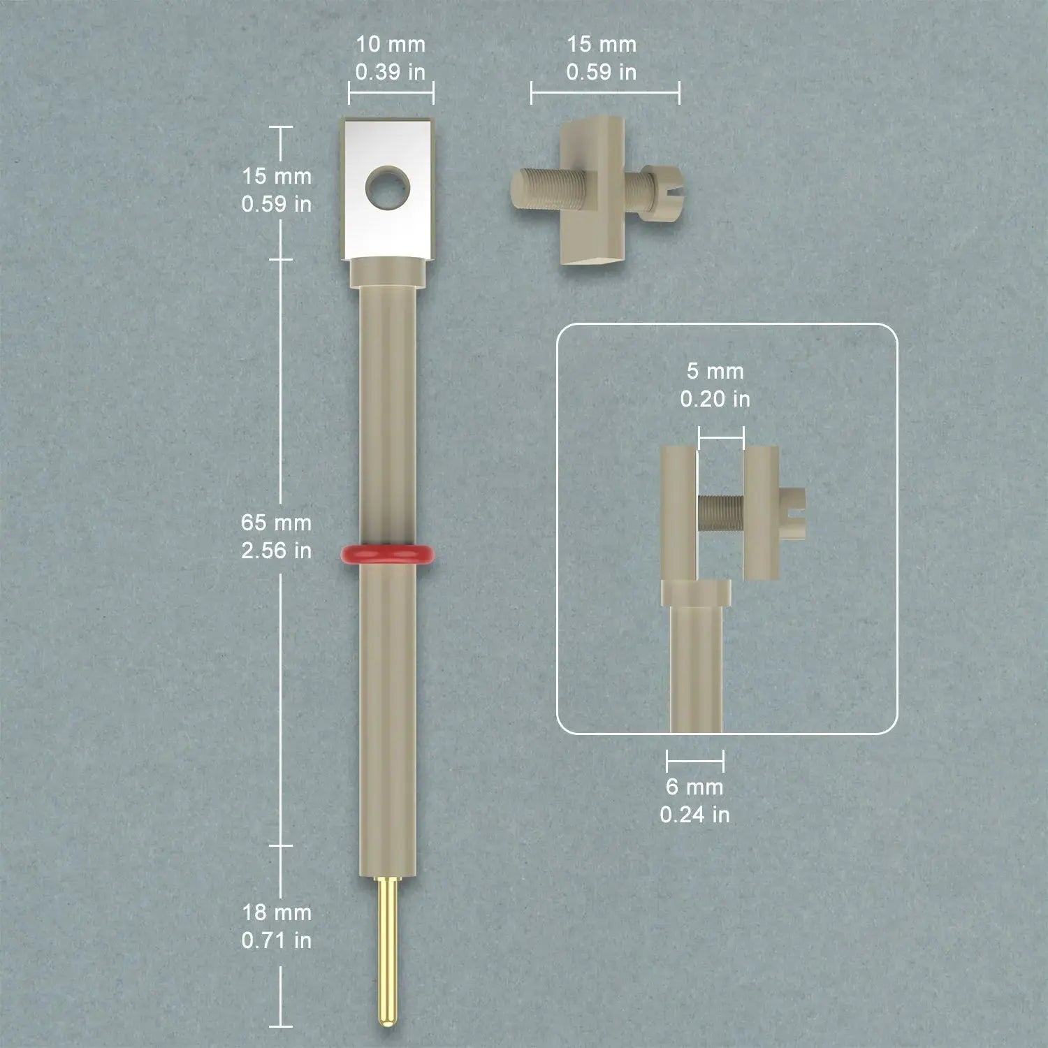 Side view and dimensional layout of the durable StonyLab Platinum Sheet Electrode Holder