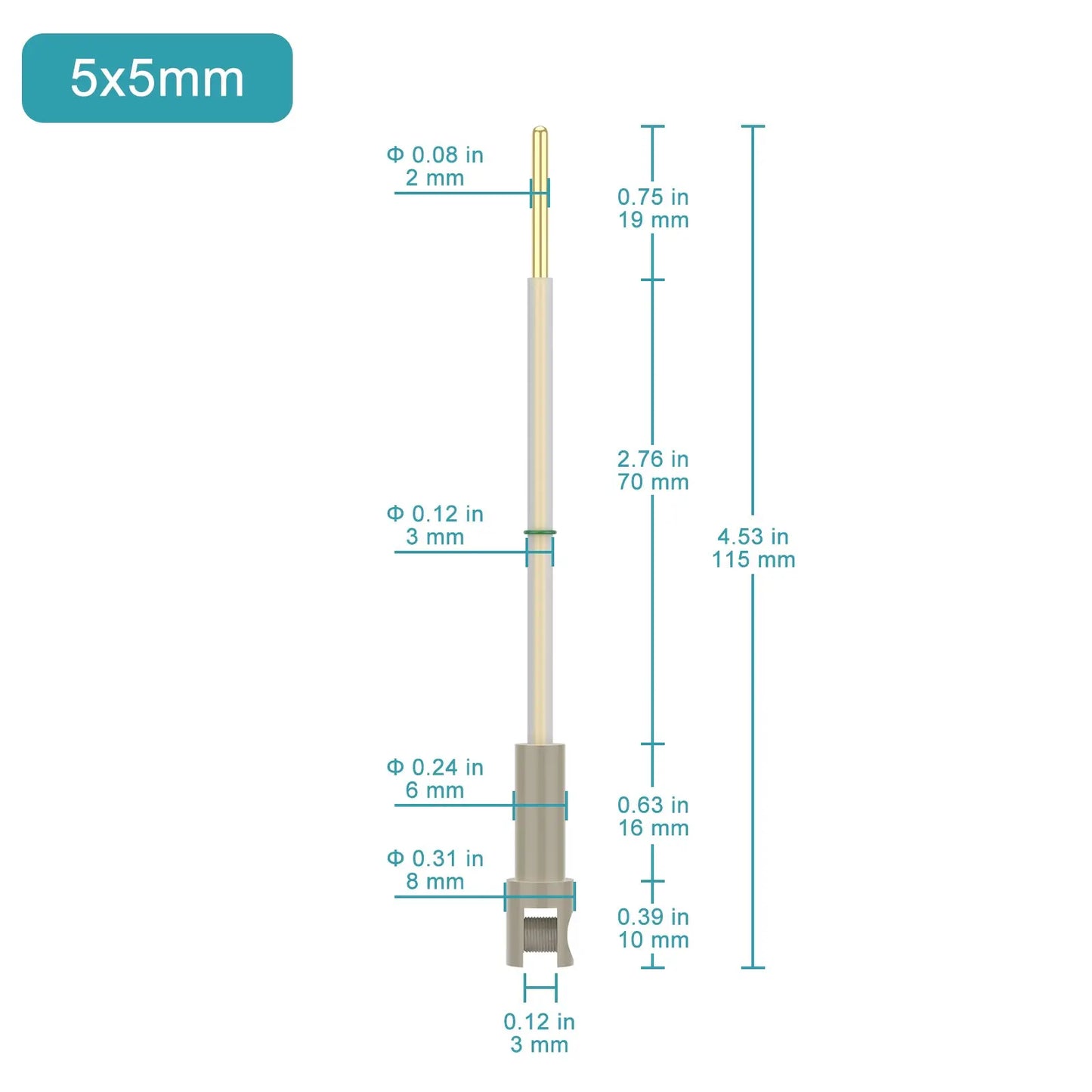 Platinum Sheet Electrode Holder, 5x5 mm Pt Sheet Conductive Substrate with PEEK Casing, 0.1-3mm Clampable Thickness, 99.99% Purity, SGS Certified - GDMS Tested, for Single-Chamber Tubular Cell (≤10 ml) Electrode for Tubular Cell (≤10 ml)