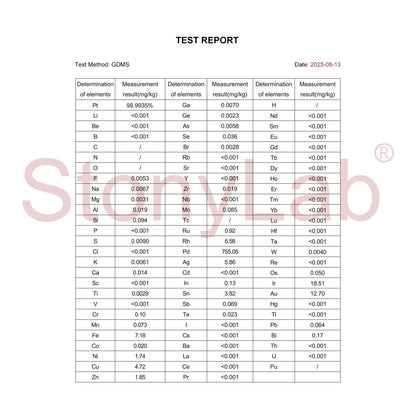 Platinum Sheet Electrode, 10x10x0.1 mm/10x15x0.1 mm/15x15x0.1 mm, >99.99% Purity, SGS Certified - GDMS Tested General Electrode - Sheet