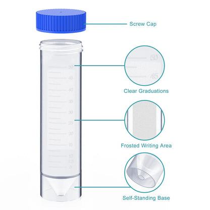 50 ml PP self-standing centrifuge tubes with screw caps conical bottom laboratory sample tubes 25-pack StonyLab