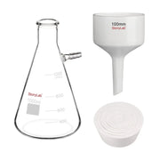 Side view and dimensional layout of the durable StonyLab Porcelain Buchner Funnel Filtration Kits