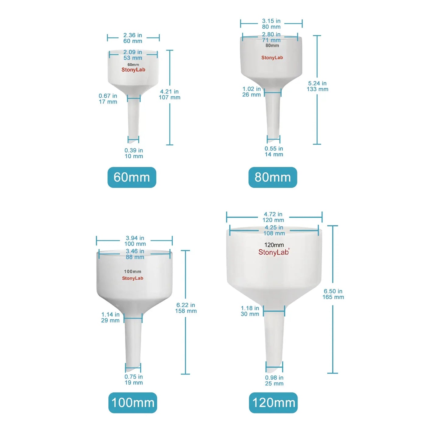 Porcelain Buchner Funnel, O.D 80 mm - 300 mm Funnels-Buchner