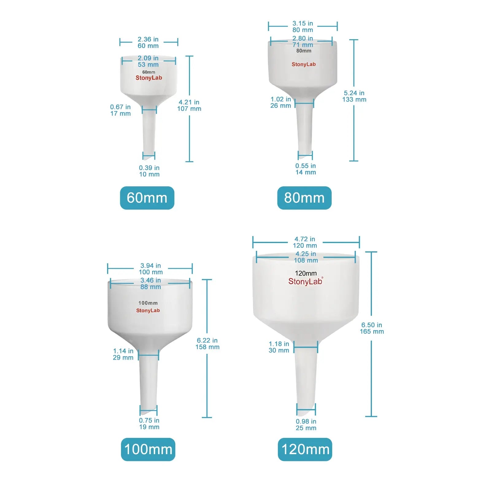 Porcelain Buchner Funnel, O.D 80 mm - 300 mm Funnels-Buchner