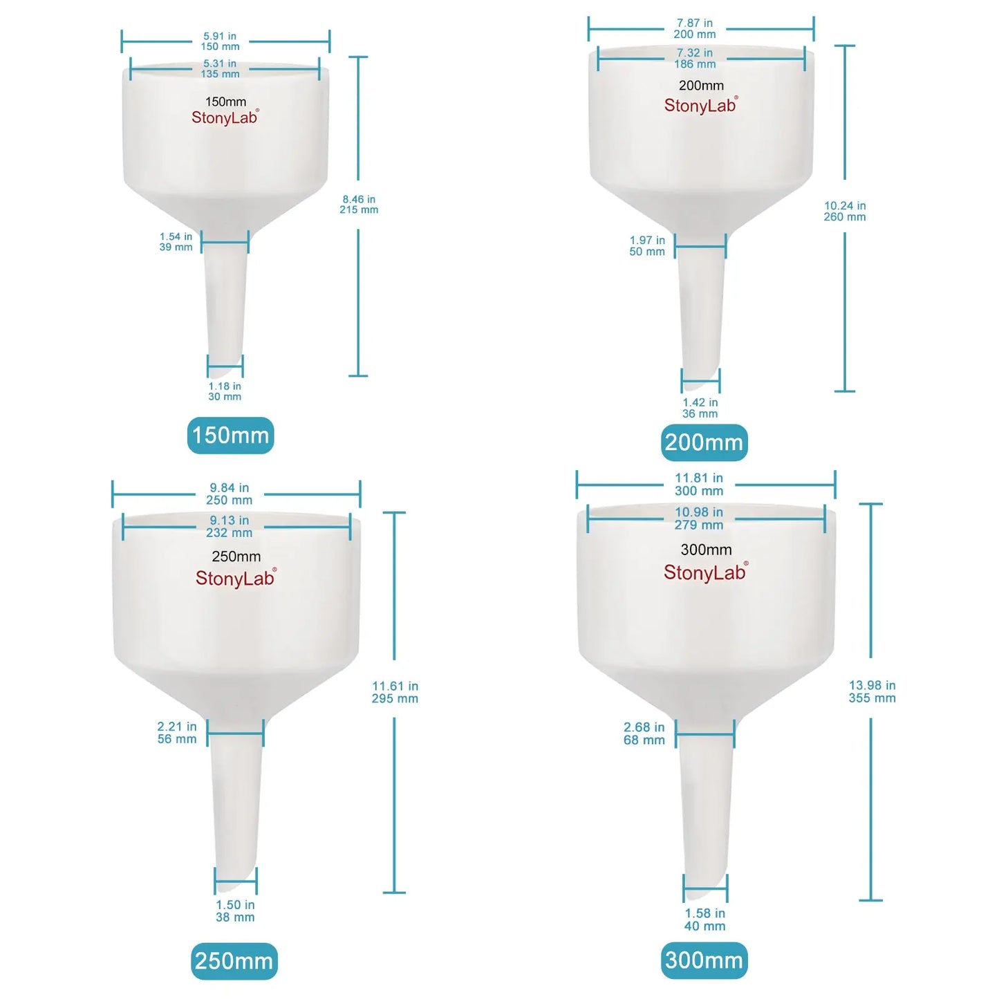 Porcelain Buchner Funnel, O.D 80 mm - 300 mm Funnels-Buchner