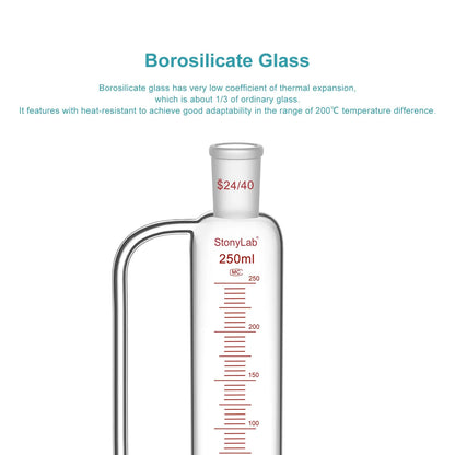Powder feeding funnel with 24/40 ground glass joints and PTFE stopcock, 50-250 ml, for controlled laboratory powder addition StonyLab