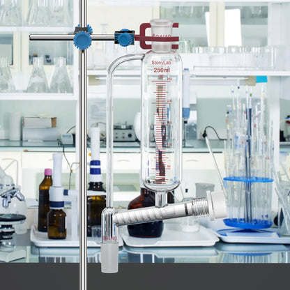 Powder feeding funnel with 24/40 ground glass joints and PTFE stopcock, 50-250 ml, for controlled laboratory powder addition StonyLab