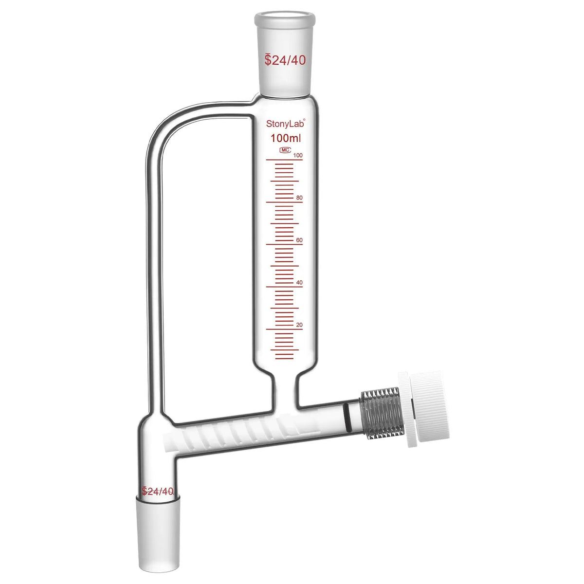 Powder feeding funnel with 24/40 ground glass joints and PTFE stopcock, 50-250 ml, for controlled laboratory powder addition StonyLab