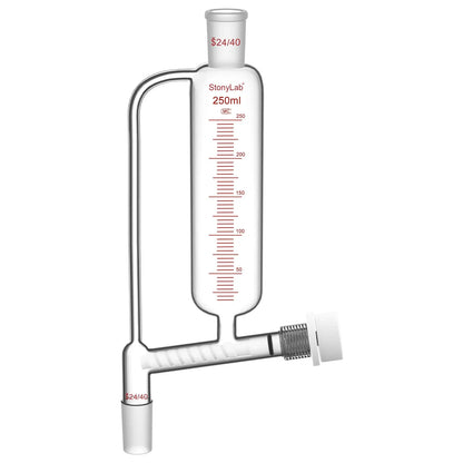 Powder feeding funnel with 24/40 ground glass joints and PTFE stopcock, 50-250 ml, for controlled laboratory powder addition StonyLab
